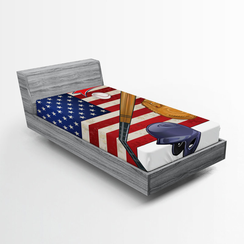 Multicolore drapeau américain et baseball Ambesonne, Drap-housse de taille simple