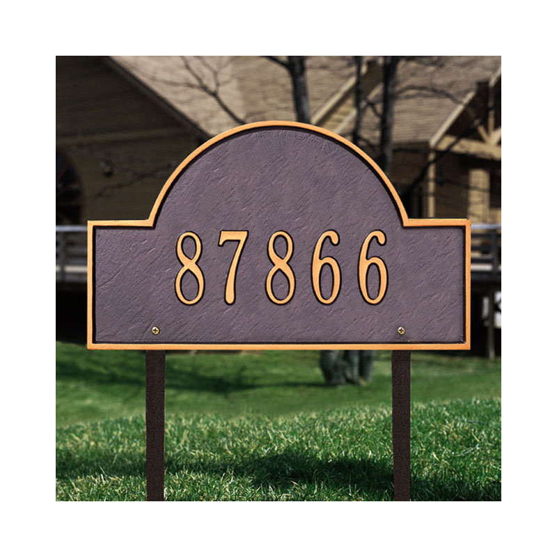 1-Line Lawn Address Sign, Yes, Bronze and Gold