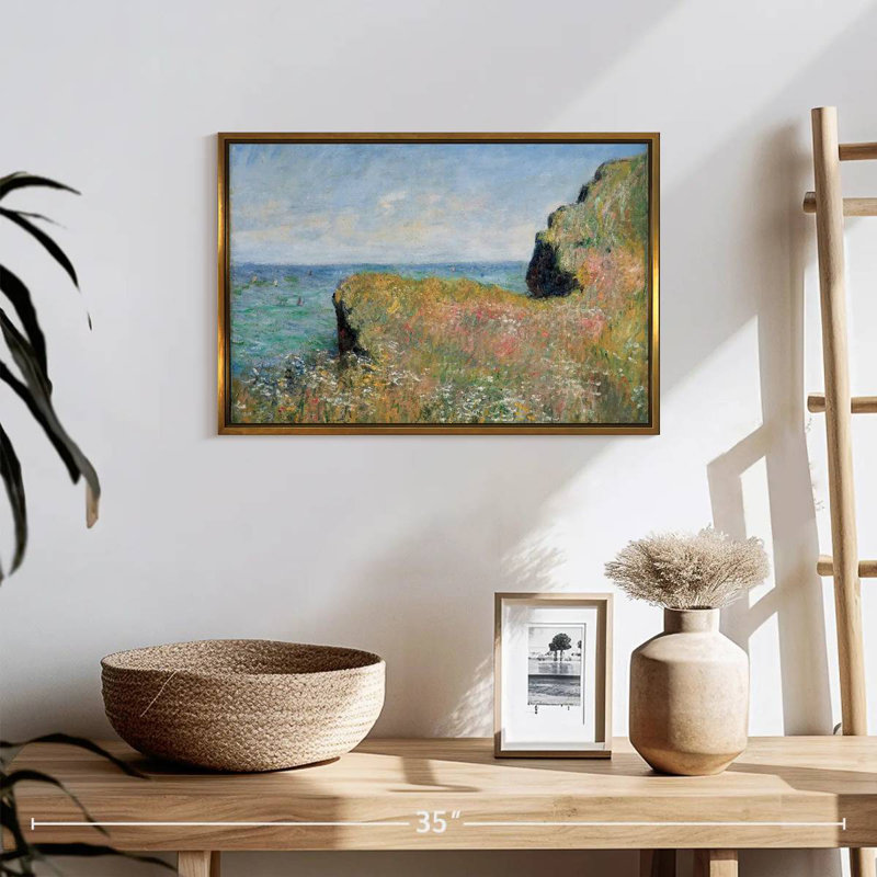 Bord de la falaise Pourville, 19 po x 13 po, Cadre flottant doré