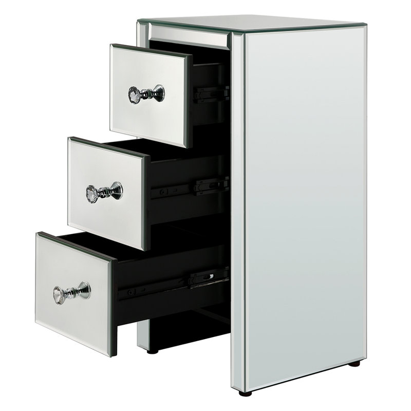 Table de chevet l 11,81 po à miroir avec 3 tiroirs