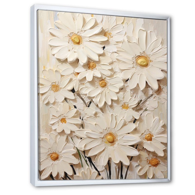 «White Daisy Fields Elegance III», reproduction sur toile, H 32 po x l 16 po x P 1 po, Cadre flottant blanc