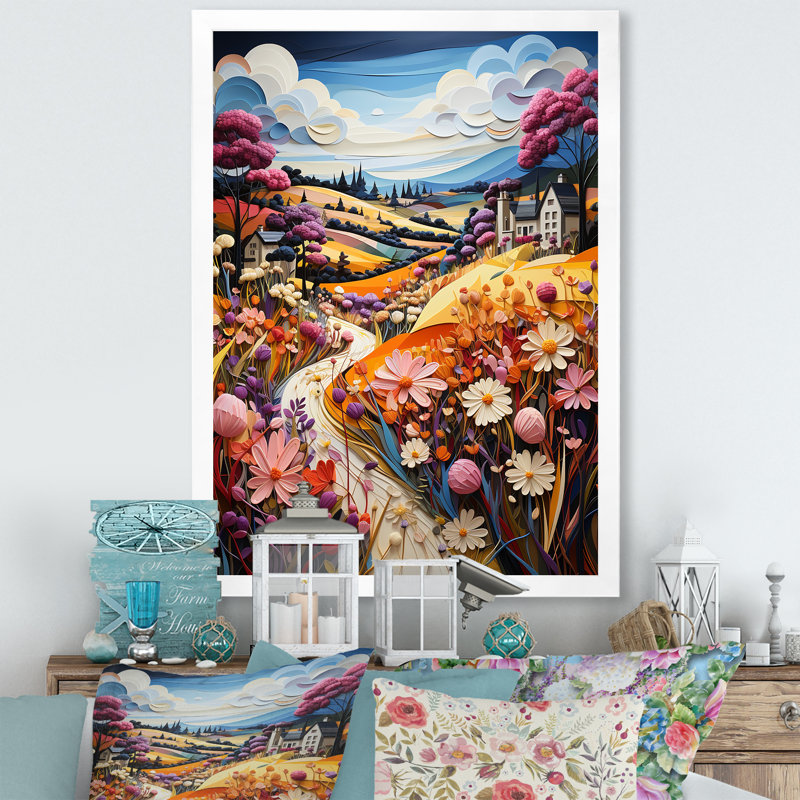 " Whimsical Magical Fields II ", 20" H x 12" W x 1" D, White Single Picture Framed
