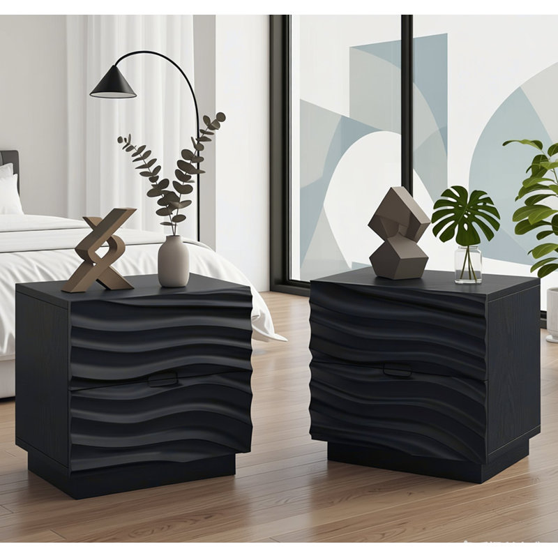 Ensemble de 2 tables de chevet en bois massif, table de chevet avec 2 tiroirs, sans poignées, table de bout de canapé pour le salon, chambres à coucher