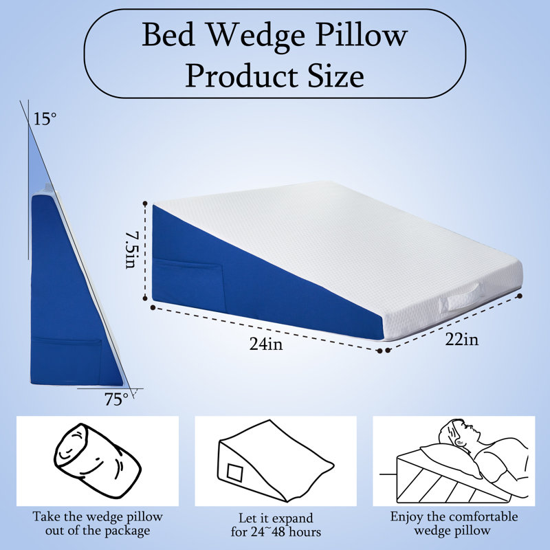 Avory Bed Wedge Pillow for Sleeping, Back Support and Leg Elevation, Height 7.5"/10"/12", 2 Pillowcases Included, 7.5"H x 22"