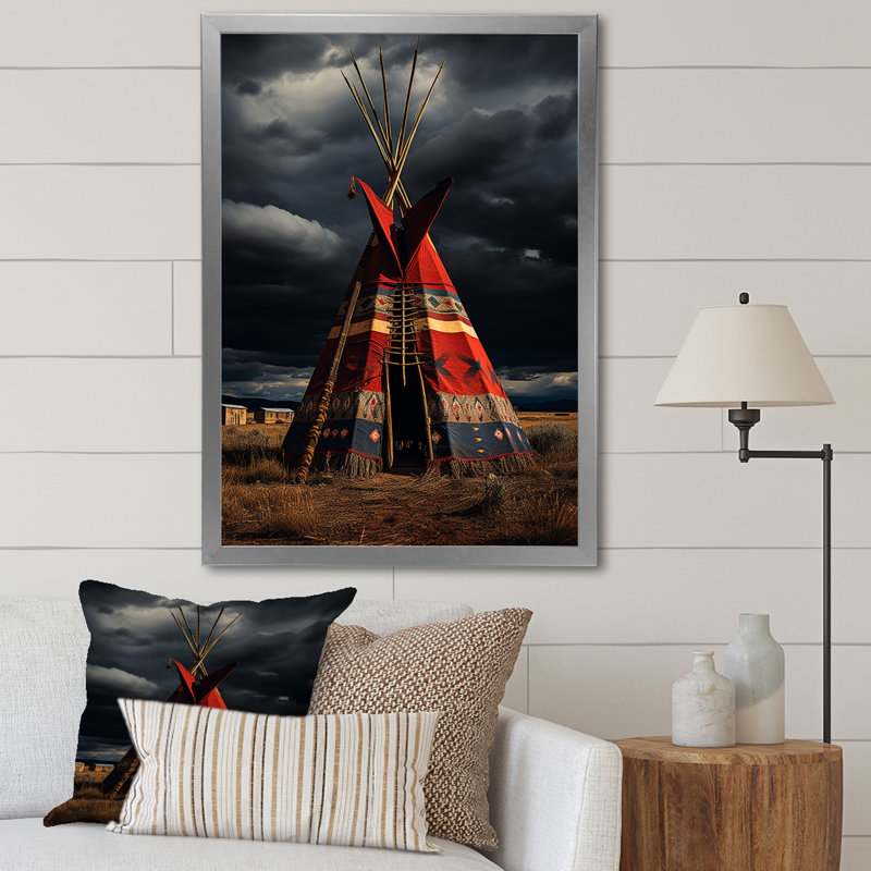 Tipi de voyage rouge des tribus - reproduction sur toile, Cadre photo argenté, H 20 po x l 12 po x P 1 po