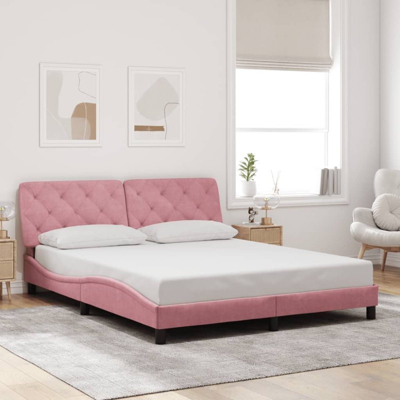 Structure de lit sans matelas en velours rose 160 x 200 cm Piran, Grand, Rose