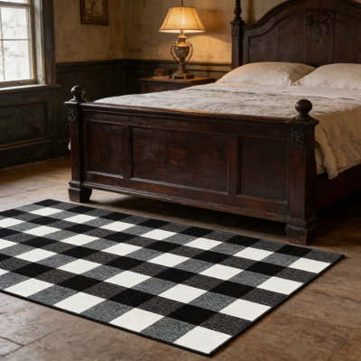 Buffalo Plaid Outdoor Rug Checkered Front Door Mat Non Slip 32X48 Black White