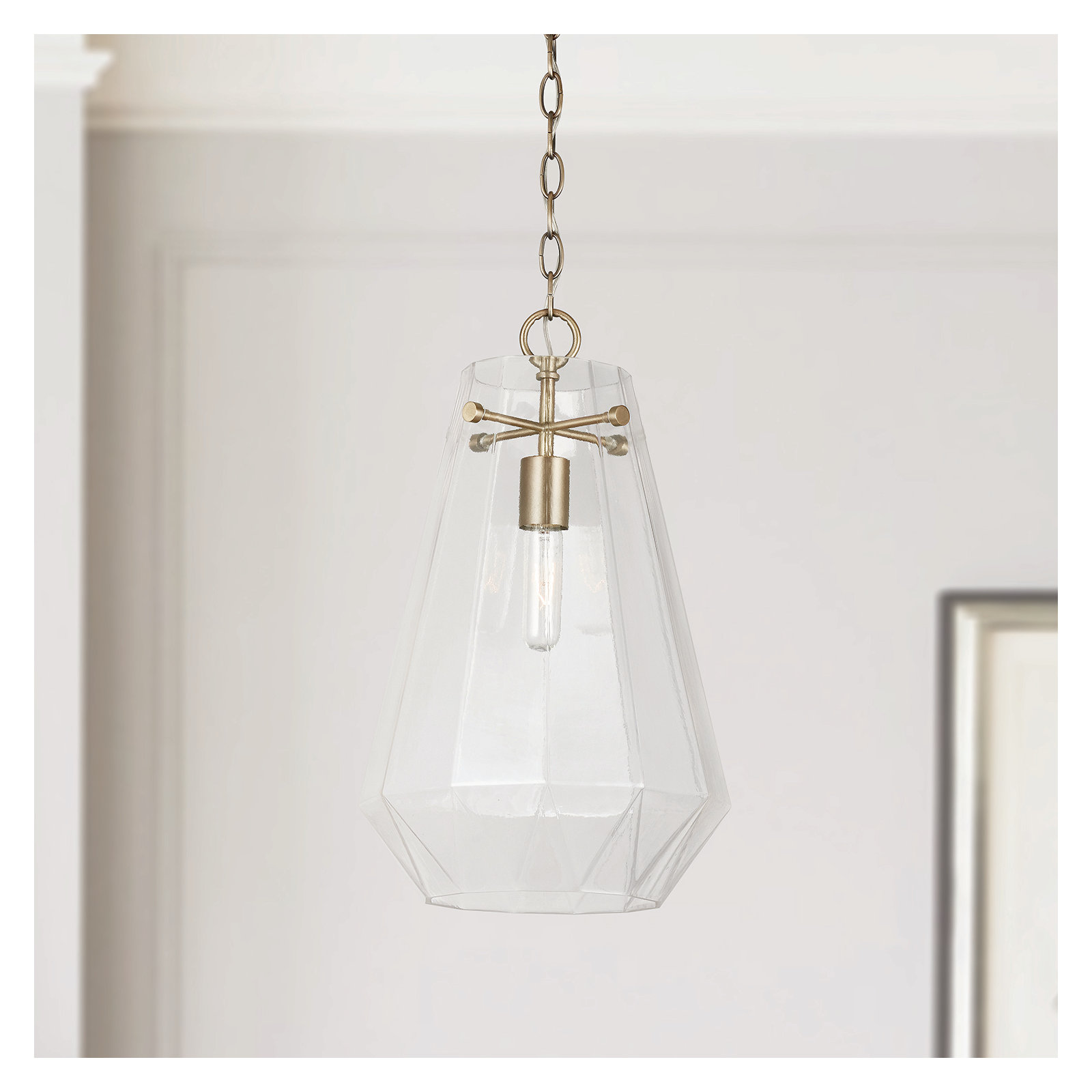 Single Light Glass Dimmable Pendant, Aged Brass