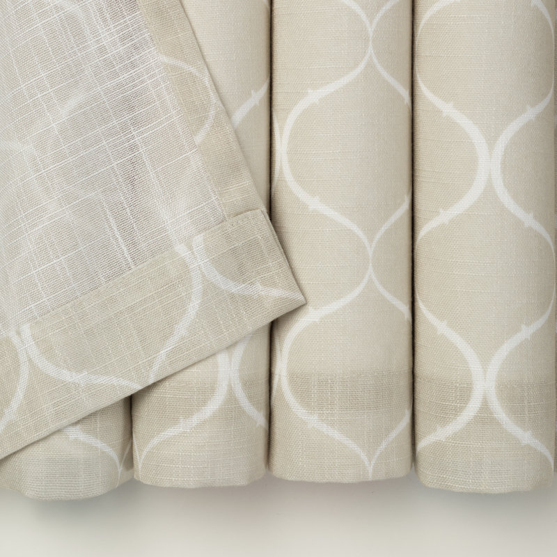 Dato 2-Panel Print Soft Textured Light Filtering Curtain - 3-In-1 Back Tab, Rod Pocket, Ring Tab, Beige, 52" W x 84" L