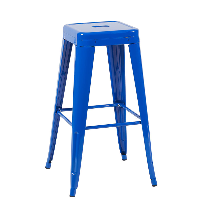 Tabourets de bar bleus en métal de 30 pouces à hauteur de comptoir sans dossier de 4, faciles à assembler, antirouille, idéaux pour et salle à manger détachables, espace, eau, stable