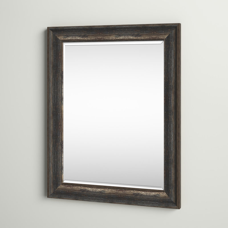 Ariele Flat Wall Mirror, Distressed Black/Brown/Silver, 28.62" x 22.62"
