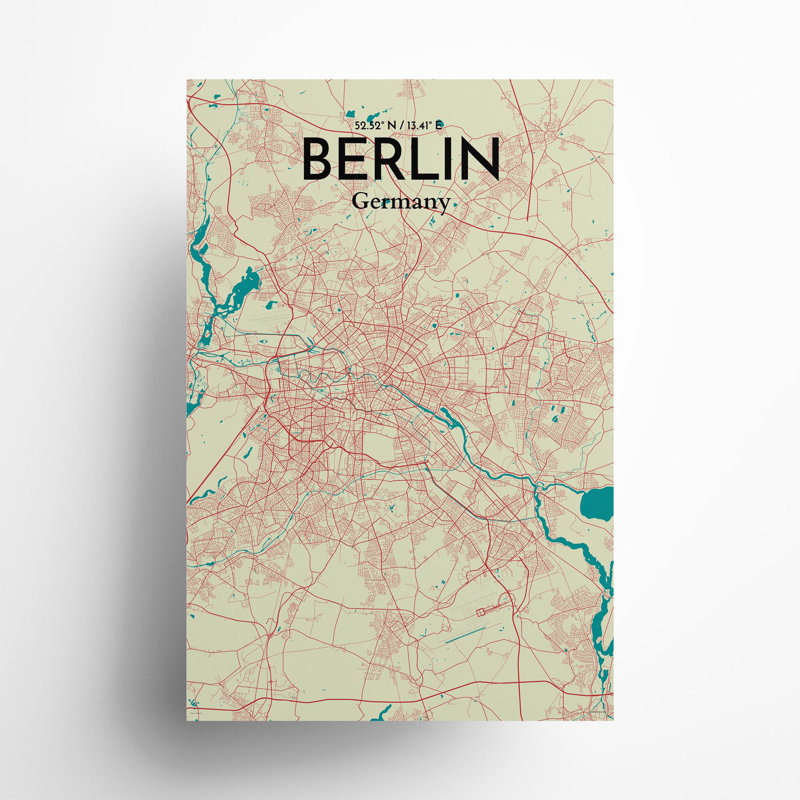 Berlin City Map in Tricolour 1 Piece Wall Art, 36cm H x 24cm W x 0.05cm D