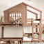 Lit superposé simple / lit mezzanine avec bibliothèque, style maison, clôture de sécurité de haute qualité, naturel-1839536358-1839536353