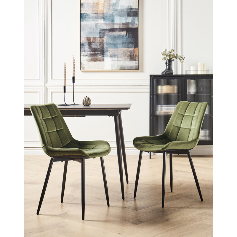 Achaius 41cm H Tufted Velvet Upholstered Metal Full Back Side Chair, Green