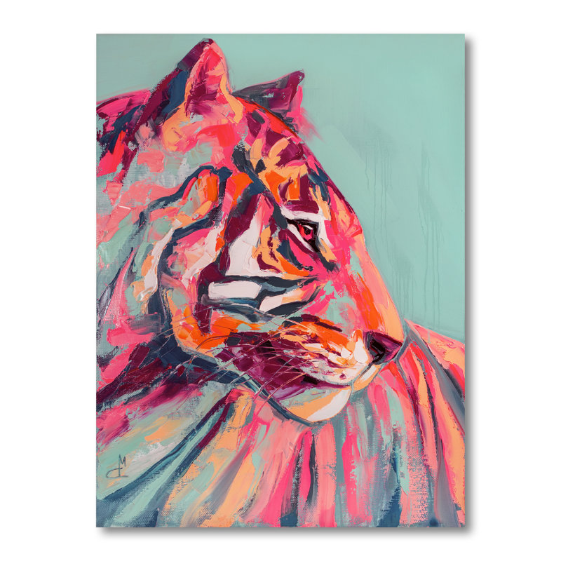 Œil de tigre rose, coup de peinture - peinture, H 32 po x l 16 po, Toile tendue, Sans cadre