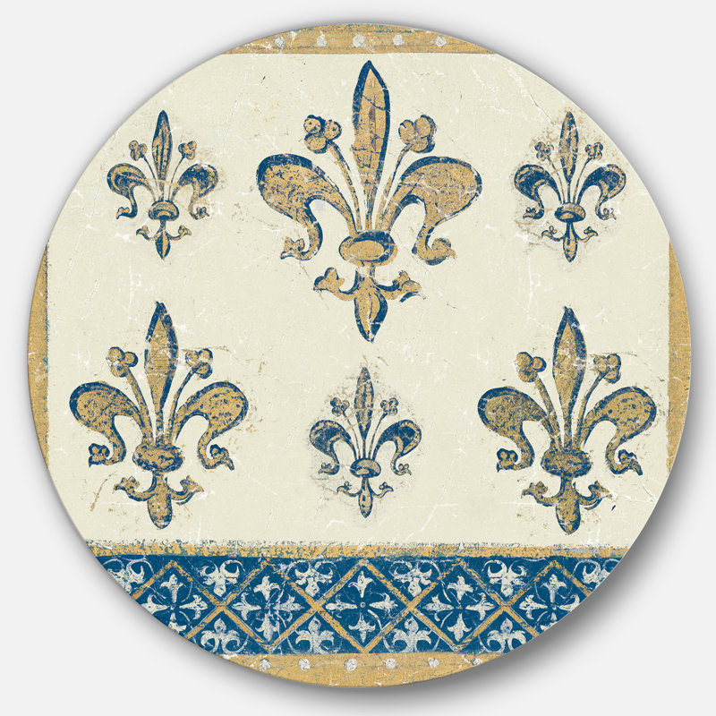 « fleur de lis gold pattern »-reproduction d’art sur cercle métallique, H 36 po x l 36 po