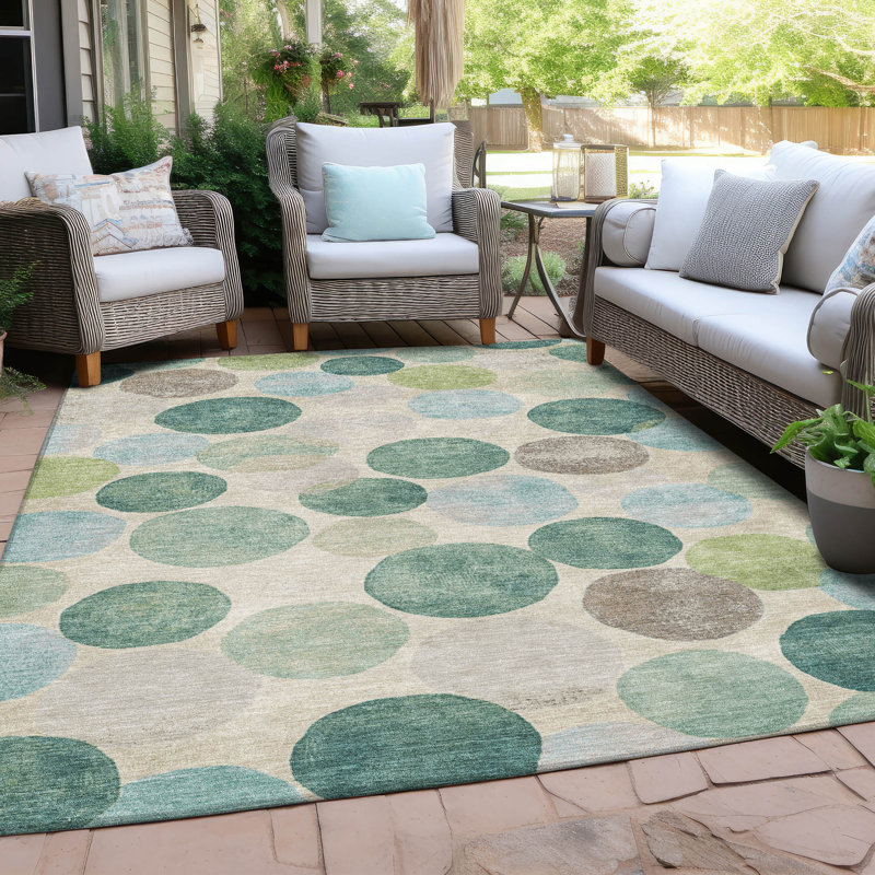 Tapis bleu sarcelle lavable à la machine intérieur / extérieur Xhevrie, Rectangle 2 pi 6 po x 3 pi 10 po