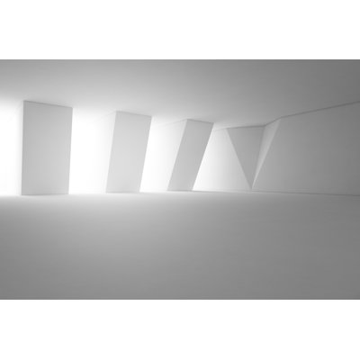 Abstract Interior Design Of Modern Showroom With Empty Floor And White Wall Background - Wrapped Canvas Print