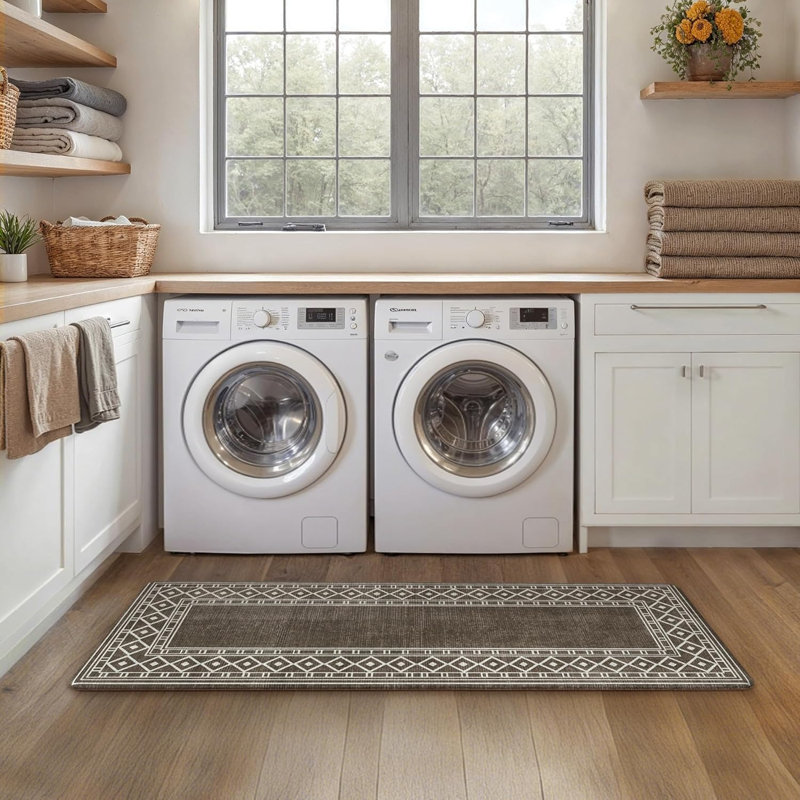 Tapis de cuisine imperméable anti-fatigue anti-dérapant, Brun / Blanc, Tapis de couloir 1 pi 5 po x 4 pi 11 po