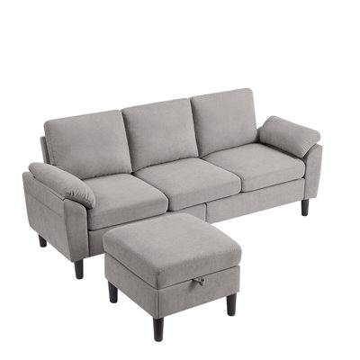 79.72" Corduroy L Shaped Sofa With Ottoman