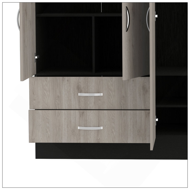 Armoire en miroir Florencia L, deux armoires avec cloisons, noir et gris clair