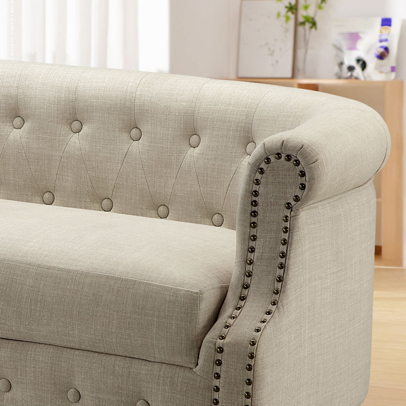 Charlton Home® 55" Livingroom Linen Loveseat., Beige