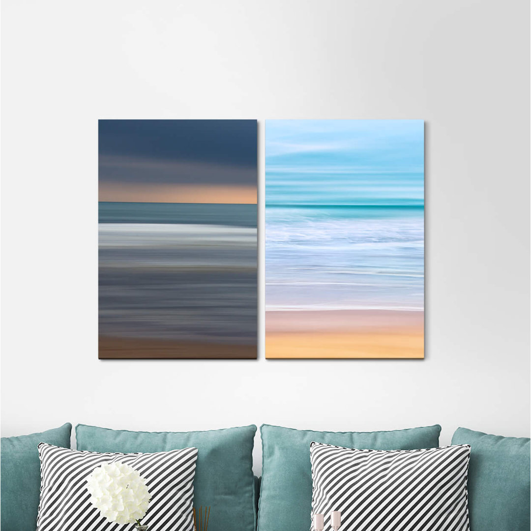 2-tlg. Leinwandbilder-Set - Grafikdruck „Horizon Minimal Modern Sea Vastness Distance”