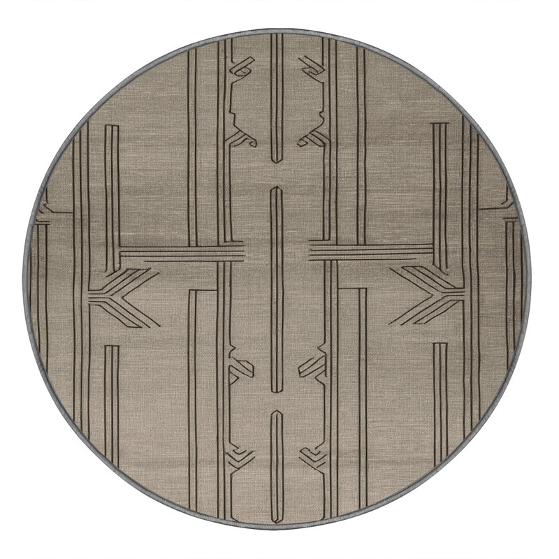 Machine Washable Art Deco Gray Area Rug, Round 4'