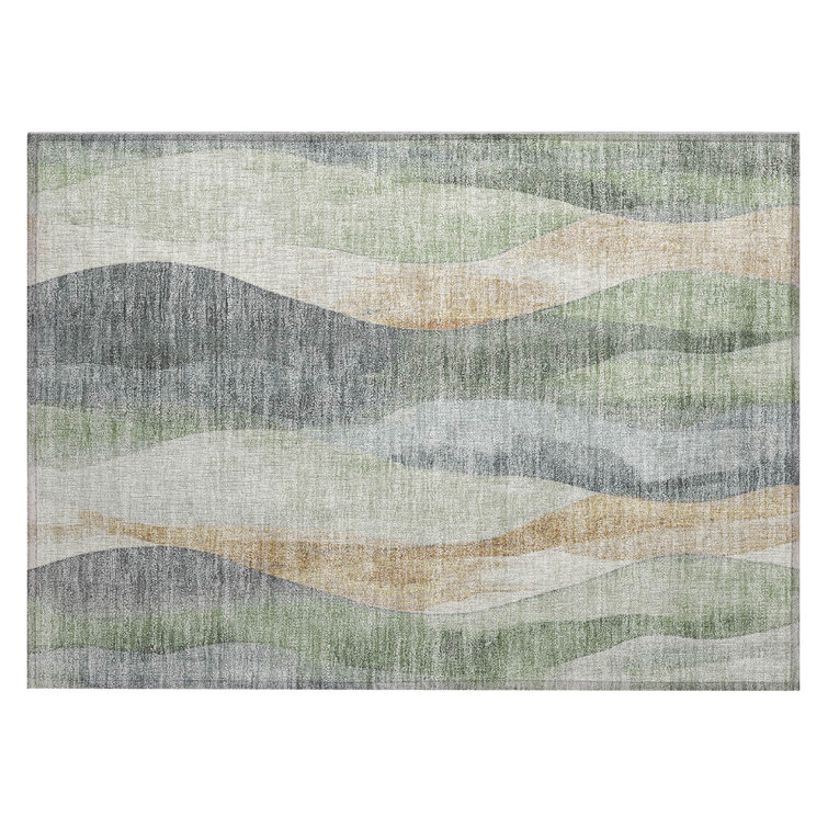 Machine Washable Indoor/Outdoor Xhevrie Aloe Rug