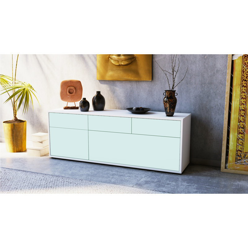 Yamada Unfinished TV Stand for TVs up to 60, Light Blue / Matte White