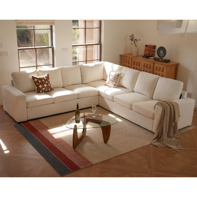 L-Shaped Sectional Sofa Couch, 7-Seater Modular Couches With Deep Seat, Cloud Sofa For Living Room, Office-Beige, Beige Line