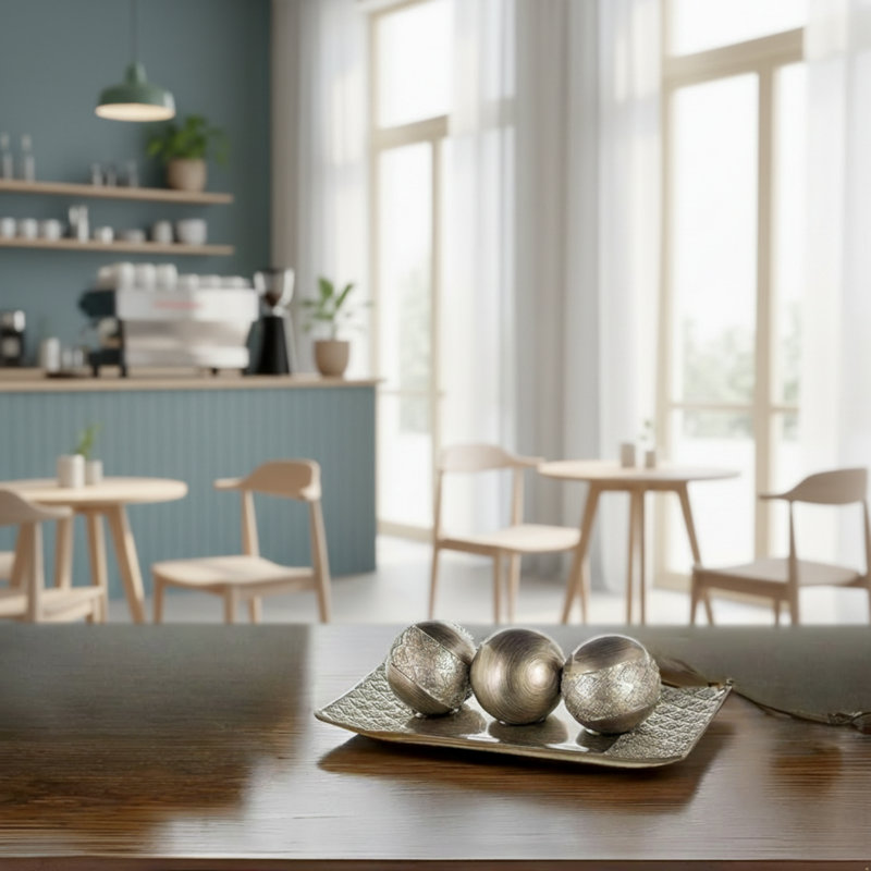 Silver Decorative Tray Ball Set, Country Style Living Room Dining Table Decoration, Gift Box Packaging.