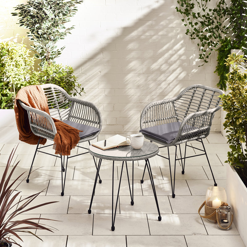 Chirezza Outdoor 2 Seater Bistro Set with Hairpin Legs for Boho Industrial Gardens (Cover Included), Grey