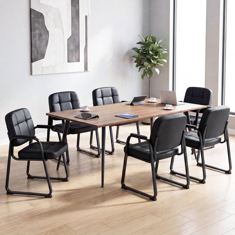 Ensemble de 6 chaises de bureau en cuir avec accoudoirs rembourrés et structure en métal