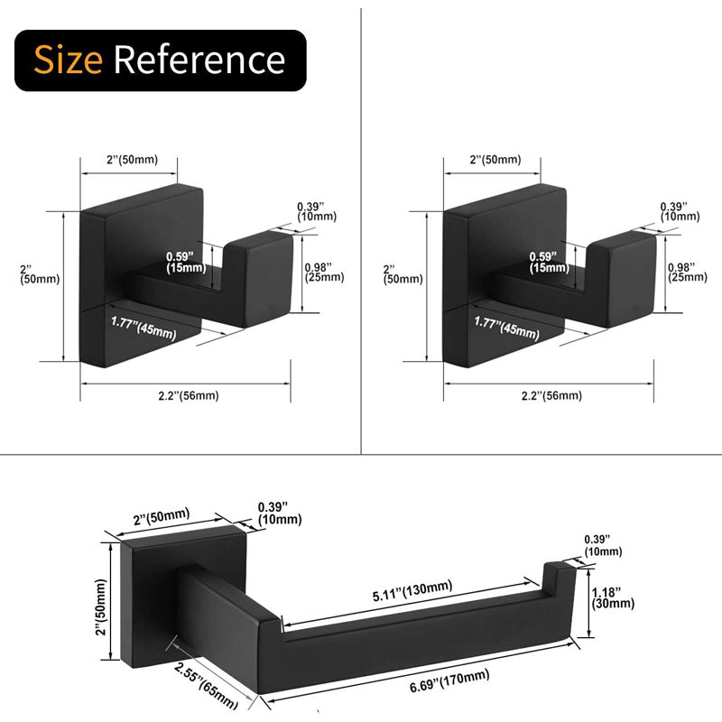 3 - Piece Bathroom Hardware Set, Matte Black