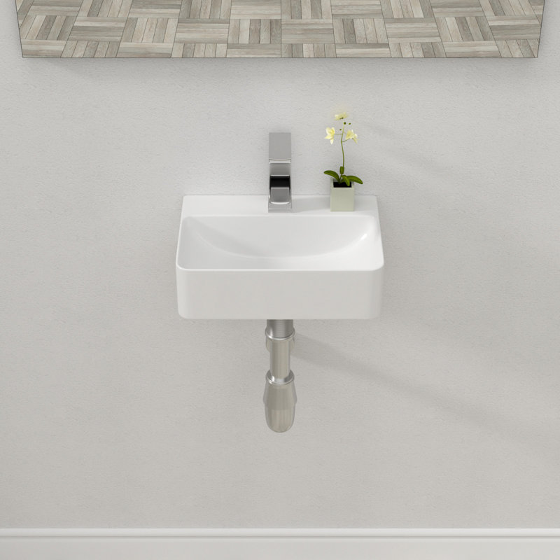 Lavabo de salle de bain mural 14 "x 10" suspendu en céramique blanche avec trou pour robinet