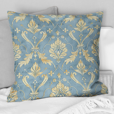 Blue Gold Damask Glamour Print I - Farmhouse Pillow