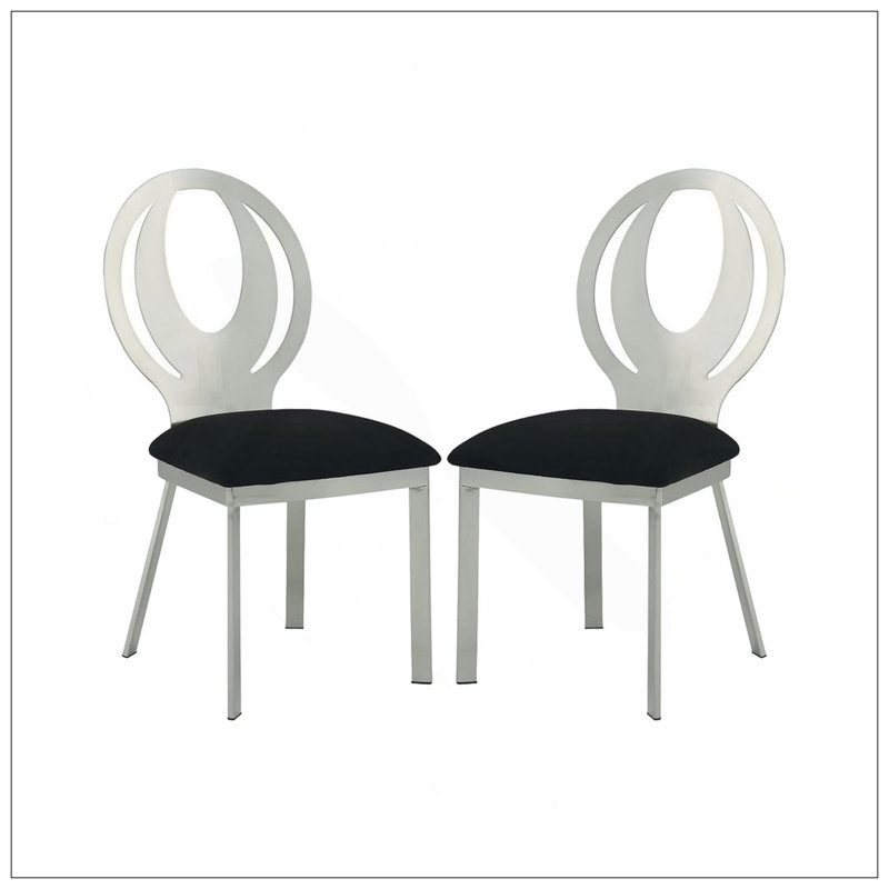 Ensemble de 2 chaises d'appoint en microfibre et en métal avec sièges rembourrés confortables et finition plaquée satinée durable en argent et noir