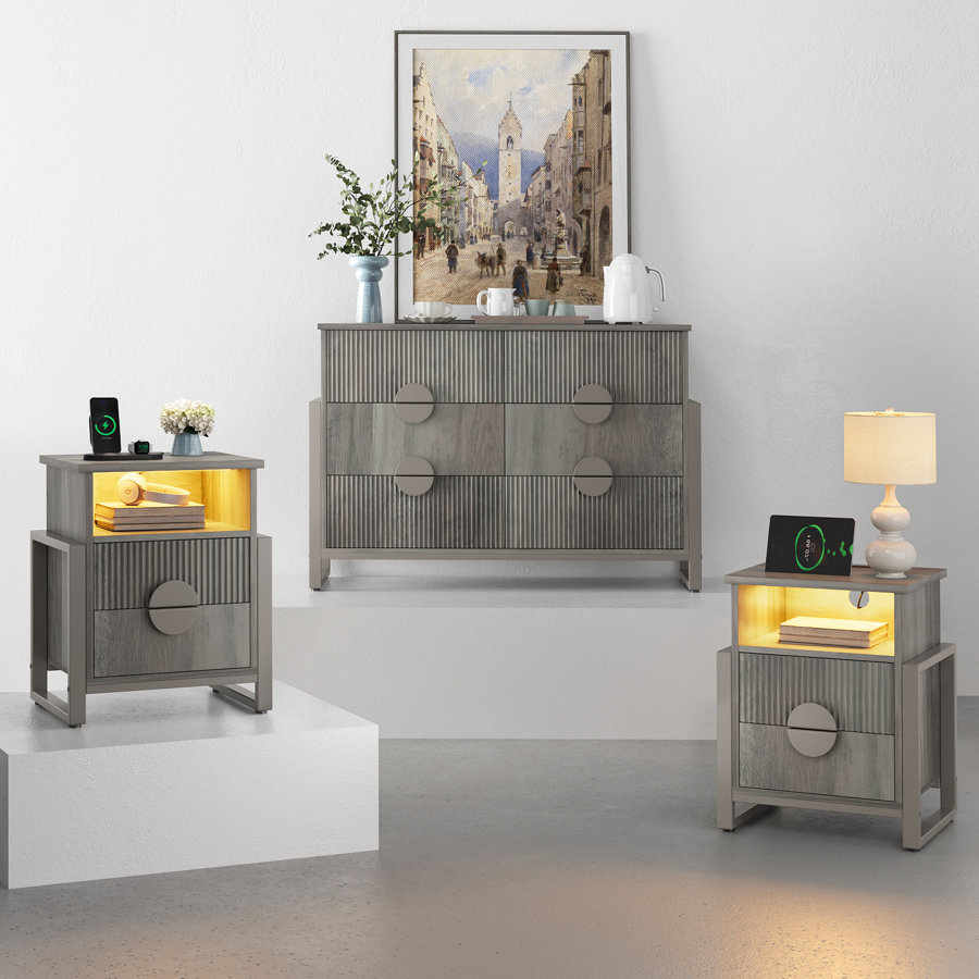 Wrought Studio™ 3-piece Bedroom Set - 6-drawer Fluted Dresser And Two 2-drawer Fluted Nightstands