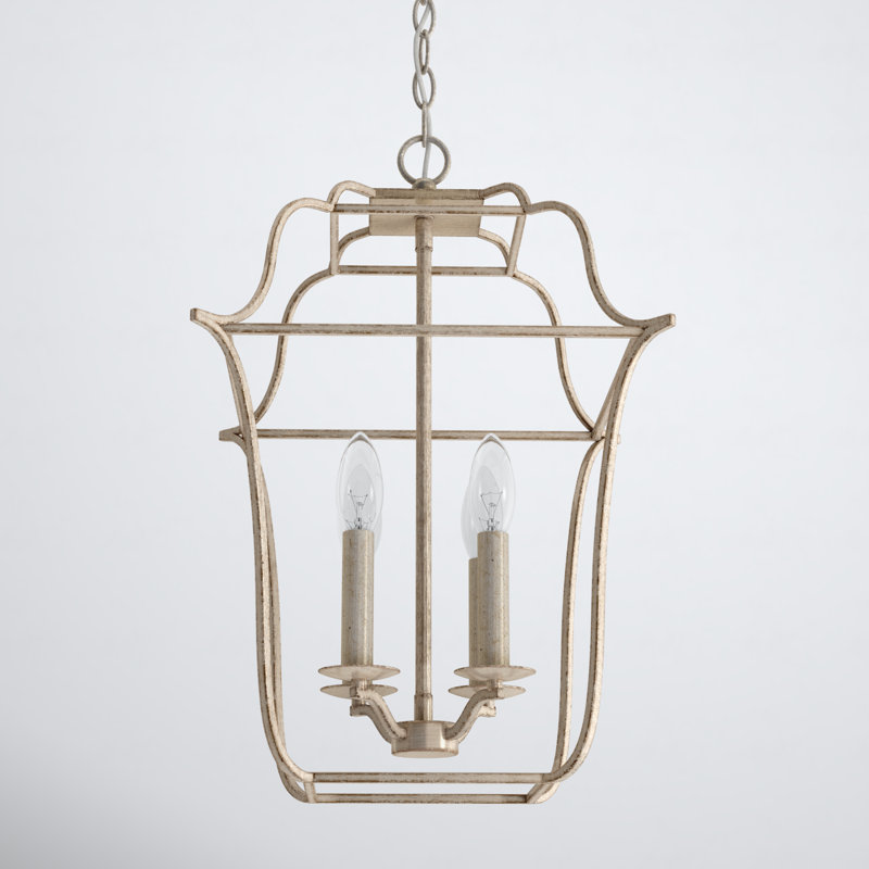 Lark 4 - Light Dimmable Lantern Geometric Chandelier, Century Silver Leaf, 4, 20" H x 14" W x 14" D