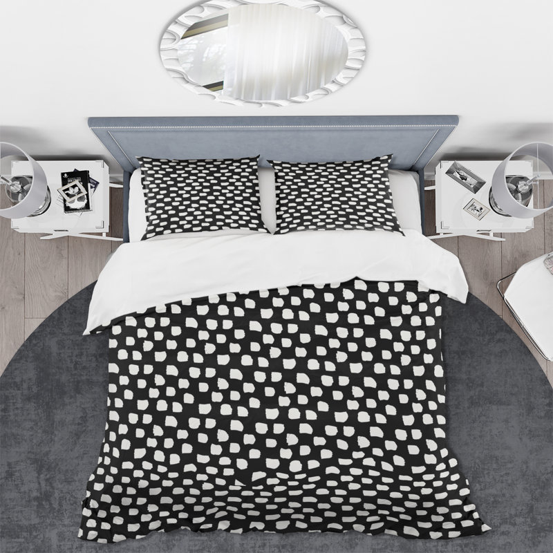 Ensemble de housse de couette Modern White Little Shapes On Black - microfibre de polyester
