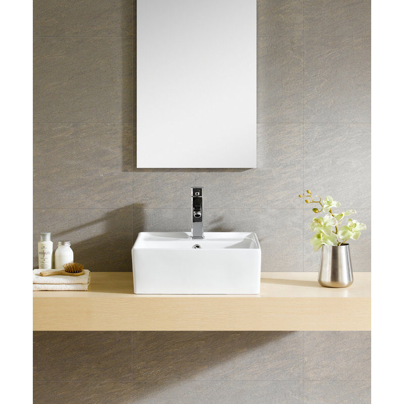 Modern Ceramic Square Vessel Bathroom Sink with Overflow