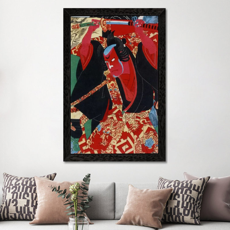 Samurai Painted Red - Painting on Canvas, 66.04 cm H x 45.72 cm W, Black Floater Framed