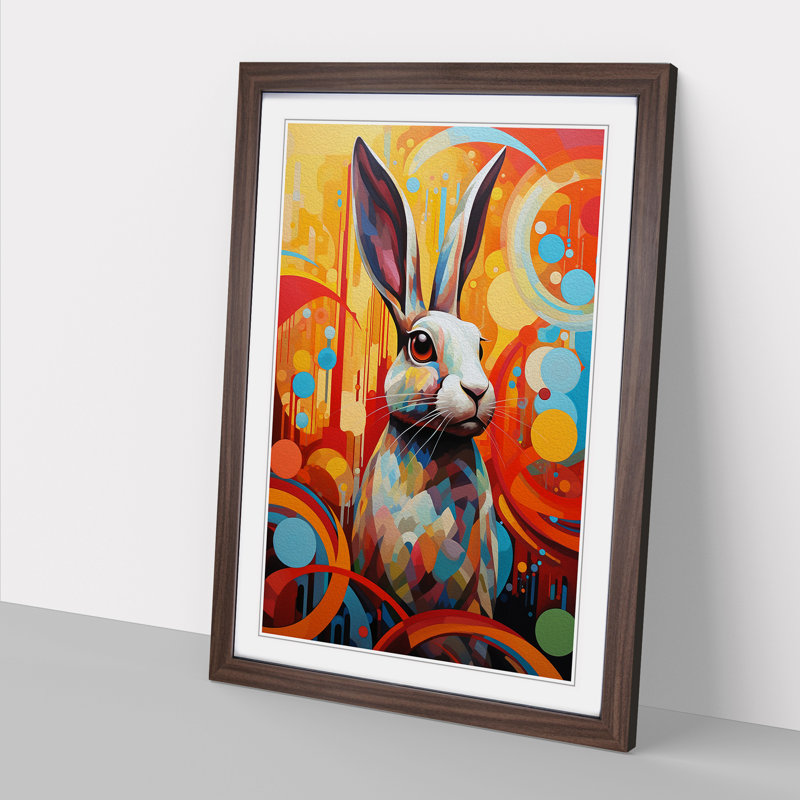 XYZ-FRM-V1223-5350 Rabbit Orphism No.2 - Single Picture Frame Print on Wood, Walnut, 34cm H x 25cm W x 2cm D