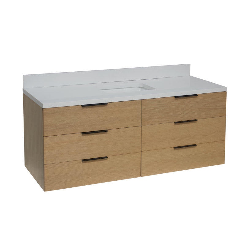 Mitchell 60'' Single Bathroom Vanity with Top, Blonde Brown, Matte White
