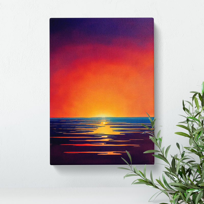 XC1022-3027X Ocean Sunset In Watercolour No.7 - Wrapped Canvas Print, 50cm H x 35cm W x 3cm D