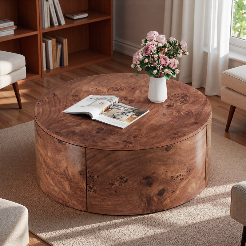 Table basse rotative en bois avec 2 tiroirs Burl