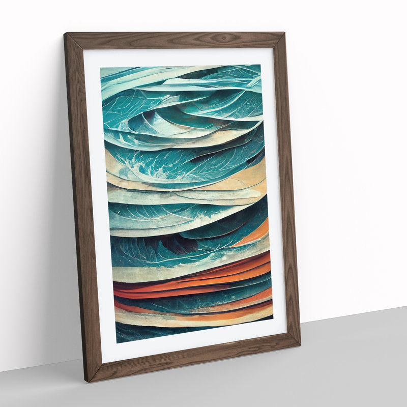 Beach Ocean Wave Abstract No.2 - Single Picture Frame Print, 64cm H x 46cm W x 2cm D, Walnut Framed