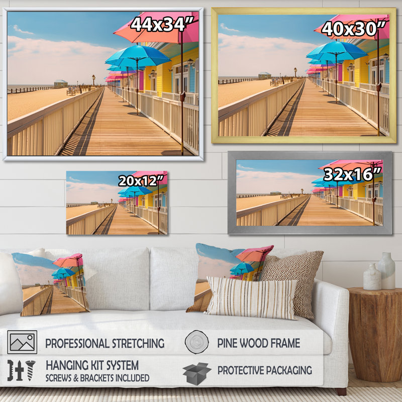 " Beachside Relaxation ", White Floater Framed, 16" H x 32" W x 1" D