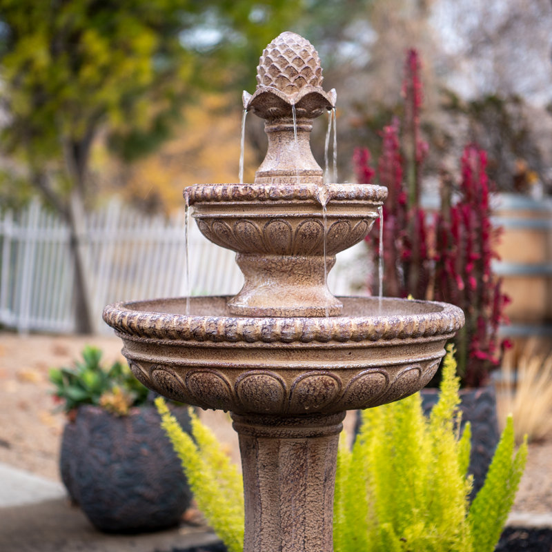 XBrand 39" Solar Water Fountain, 2-Tier, Outdoor, Sand Stone Resin, with Solar Panel & Solar Pump for Home Garden Yard Décor